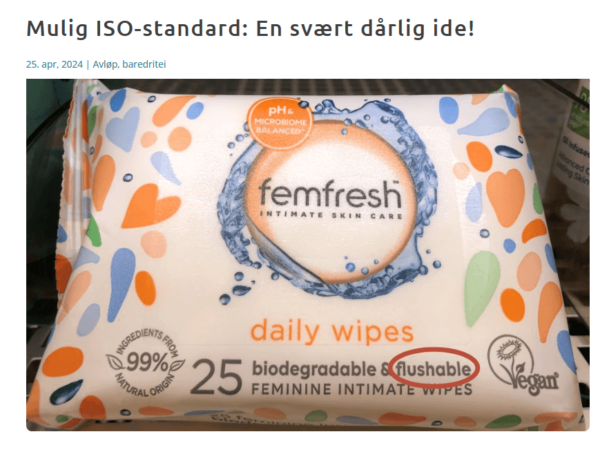 Bilde av produkt som påstår å være flushable